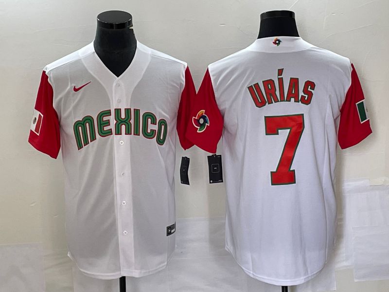 Men 2023 World Cub Mexico #7 Urias White orange Nike MLB Jersey14